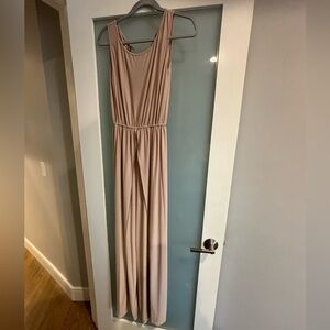 Wide leg open back beige jumpsuit